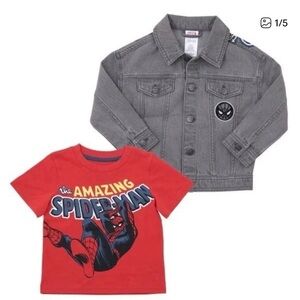 Spider-Man Red Graphic Tee & Gray Denim Jacket Set